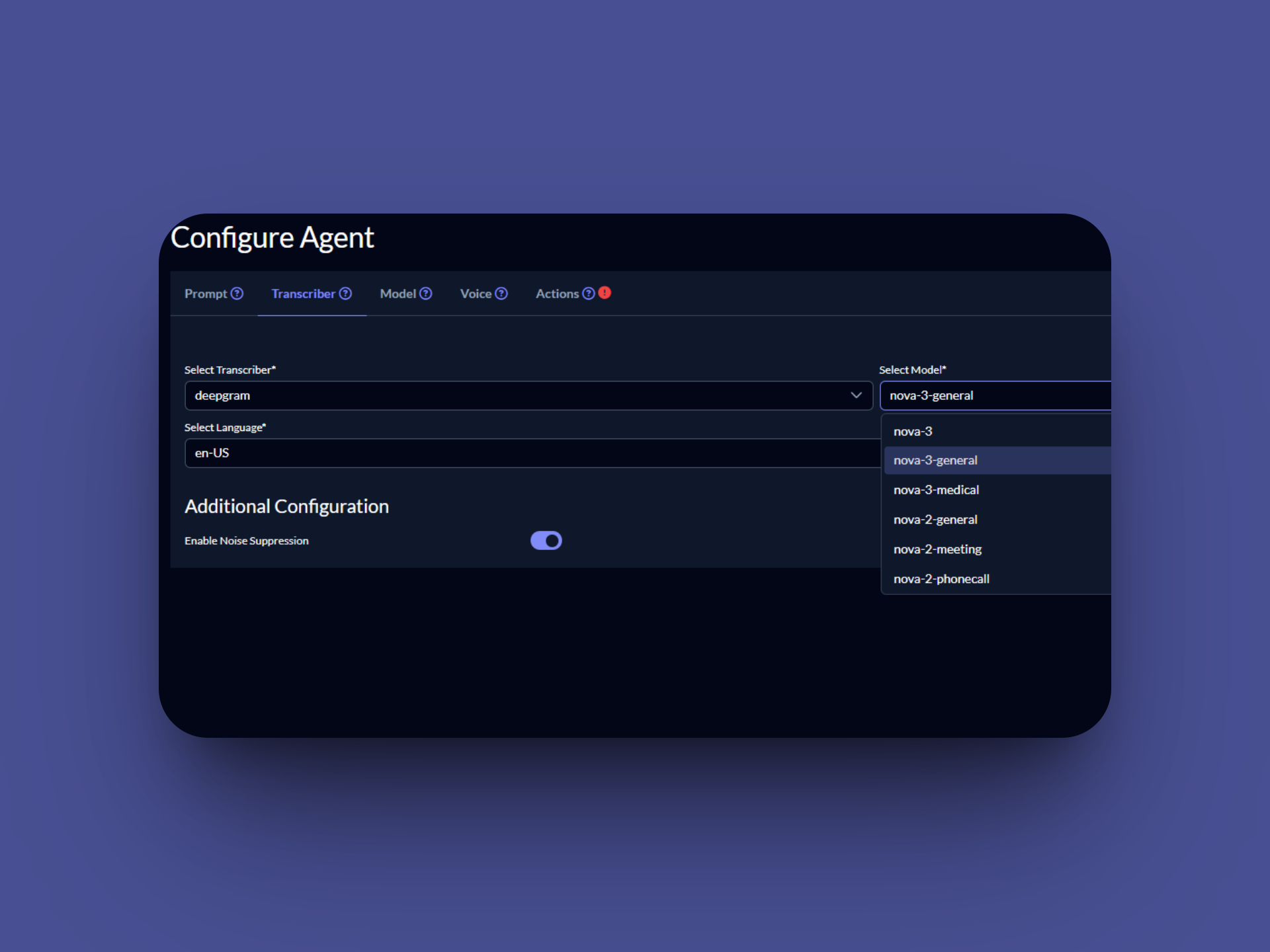 Transcriber Configuration Step