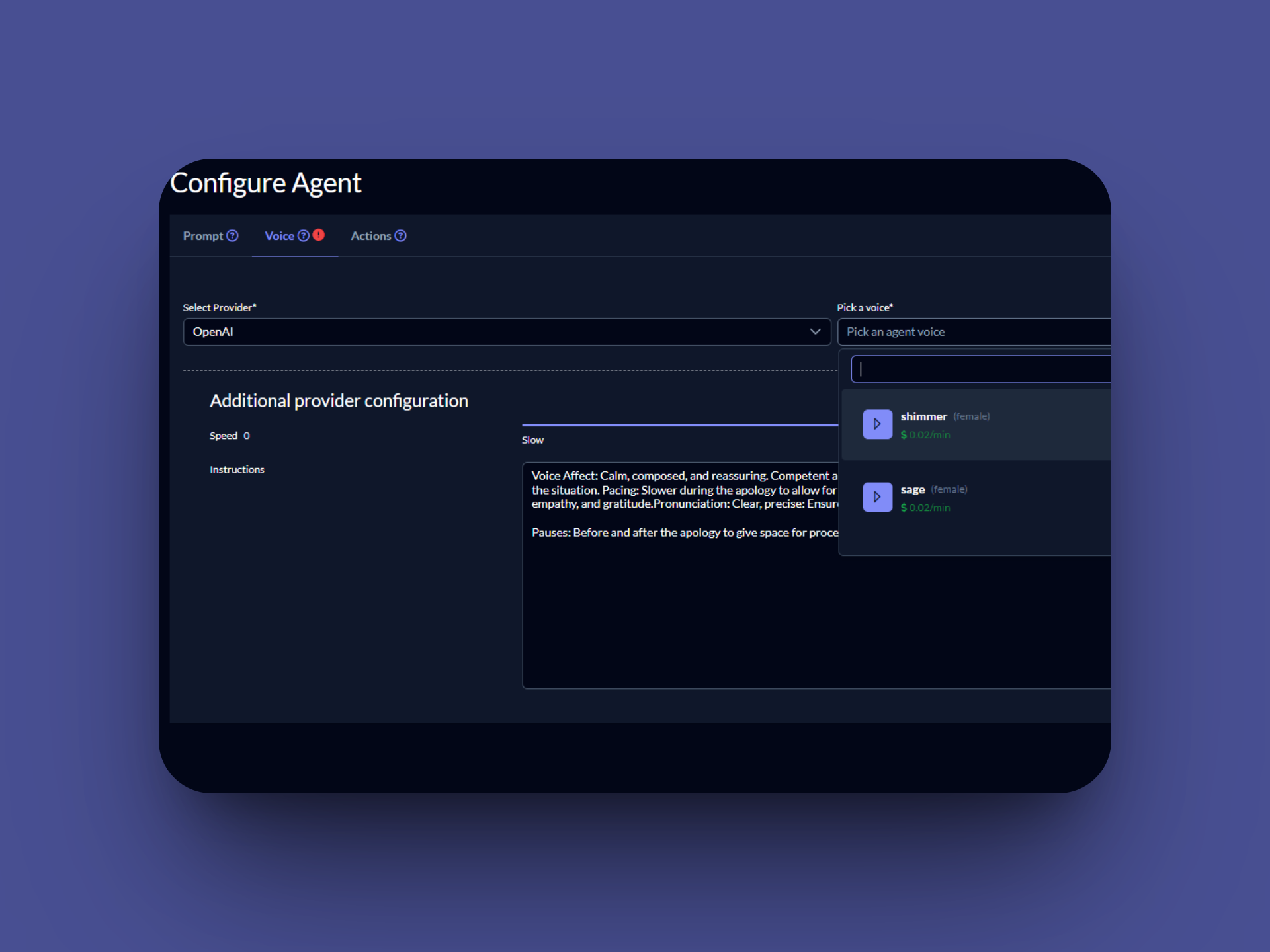Voice Configuration Step